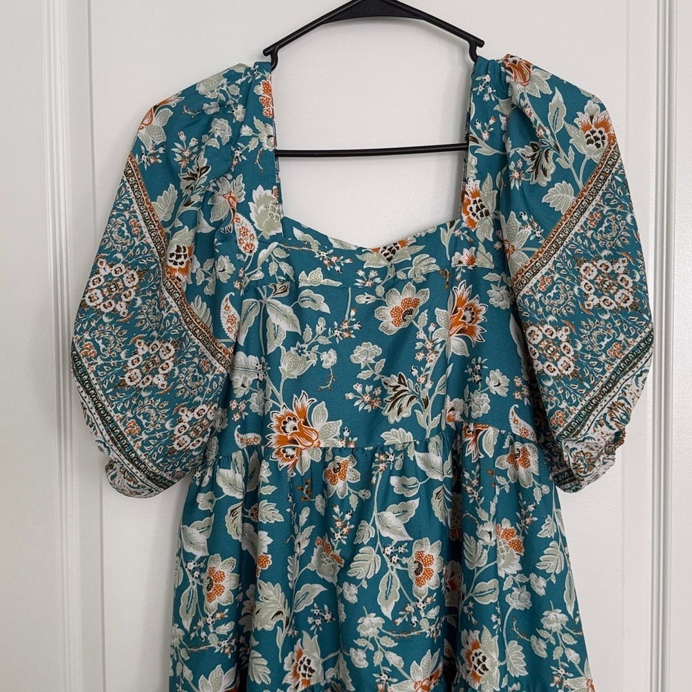 Band of the Free summer mini dress Floral Puff Sleeve Dress Sz Medium Multicolor - Picture 6 of 8
